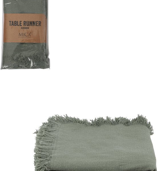 Mica Decorations Xavie Tischläufer - L180 x B45 cm - Baumwolle - Grün Wohnen & Kochen