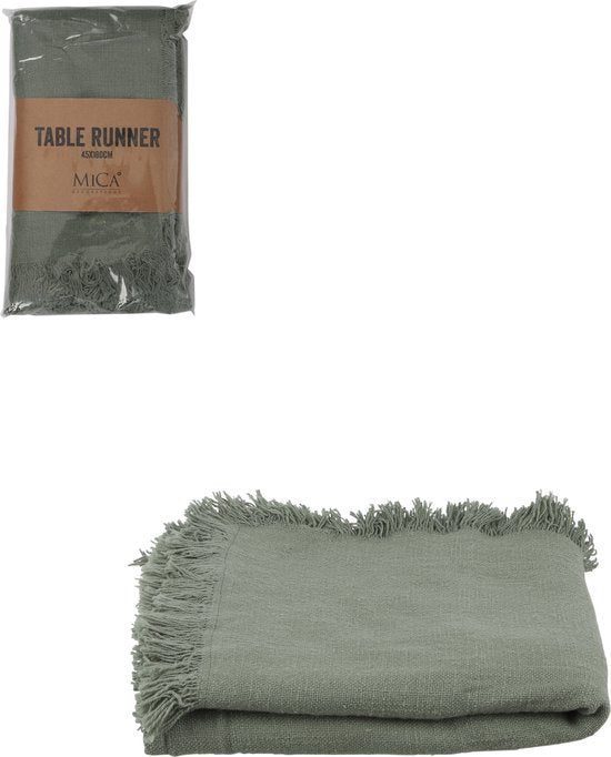 Mica Decorations Xavie Tischläufer - L180 x B45 cm - Baumwolle - Grün Wohnen & Kochen