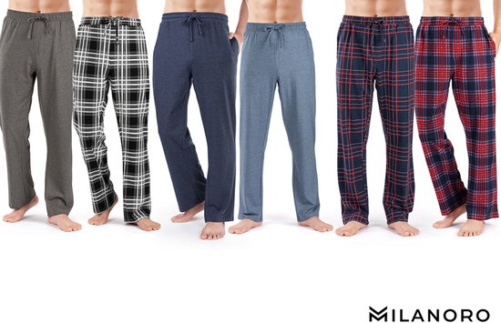 Milanoro - 2er-Set Herren-Pyjamahose aus Baumwolle - Navy / Bordeaux kariert - S Kleidung