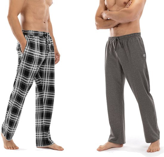 Milanoro - 2er-Set Herren-Pyjamahosen aus Baumwolle - Anthrazit/schwarz-weiß kariert - XXL Kleidung