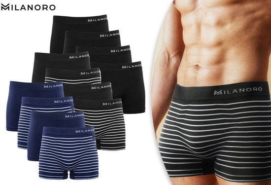 Milanoro - 4 nahtlose Boxershorts - Schwarz/Schwarz gestreift - L Kleidung
