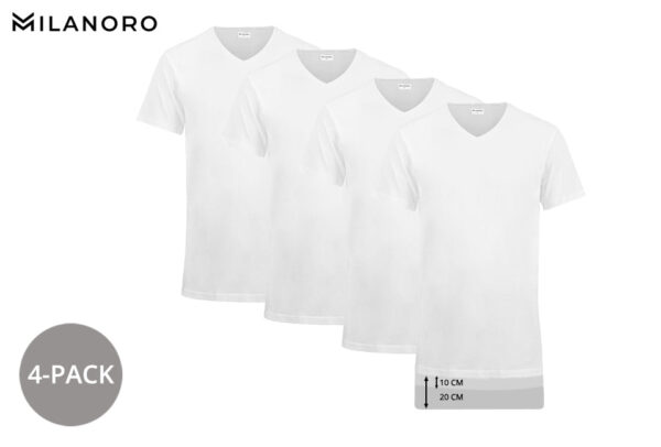 Milanoro 4er-Pack T-Shirt extra lang - Rundhalsausschnitt - Weiß S Kleidung