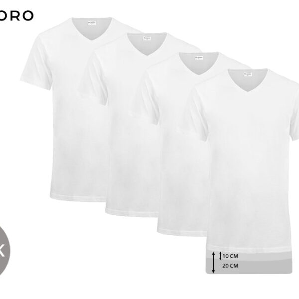Milanoro 4er-Pack T-Shirt extra lang - Rundhalsausschnitt - Weiß S Kleidung