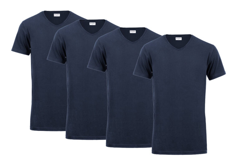 Milanoro 4er Pack T-Shirt extra lang - V-Ausschnitt 100% Baumwolle - navy M Kleidung