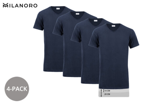Milanoro 4er-Pack - T-Shirt Extra langer V-Ausschnitt 100 Prozent Baumwolle Kleidung