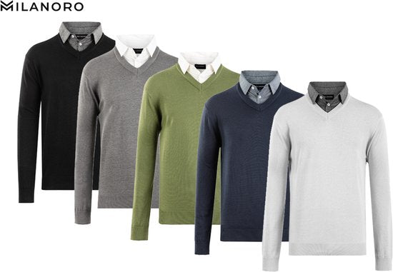 Milanoro - Herren Pullover mit Hemdkragen - Dunkelgrau - XXL Kleidung