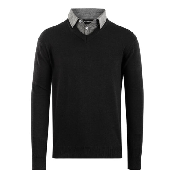 Milanoro Herren Pullover mit Hemdkragen - Schwarz - Größe L - Stilvoller und bequemer Look Kleidung