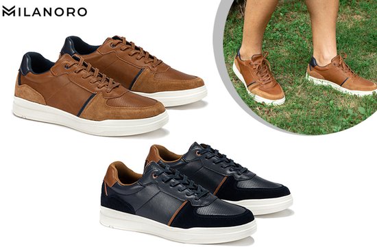 Milanoro - Stylische Herren-Turnschuhe aus Leder - Cognac - Größe 43 Kleidung