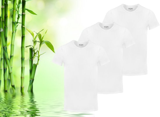 Milanoro T-shirts - 3 Stück Bambus - Slim Fit & Extra lang - Rundhalsausschnitt - Größe L - Weiß Kleidung