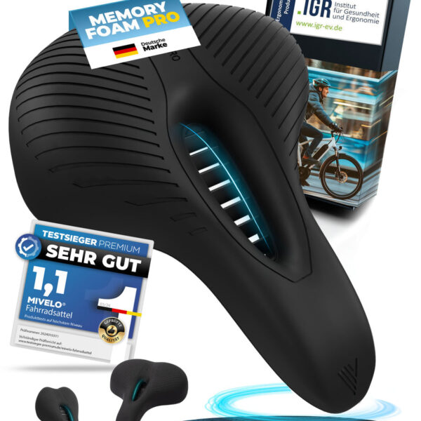 MIVELO - Comfort Pro Fahrradsattel – Ergonomisch – 100 % Wasserdicht – 28 x 17