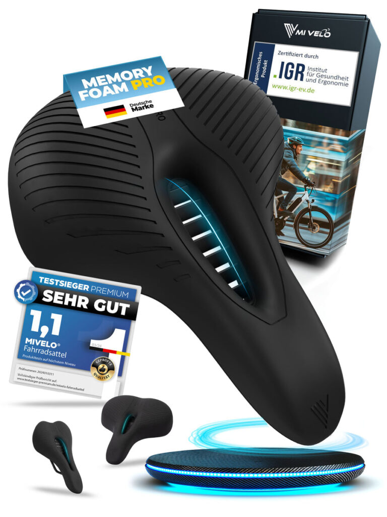MIVELO - Comfort Pro Fahrradsattel – Ergonomisch – 100 % Wasserdicht – 28 x 17