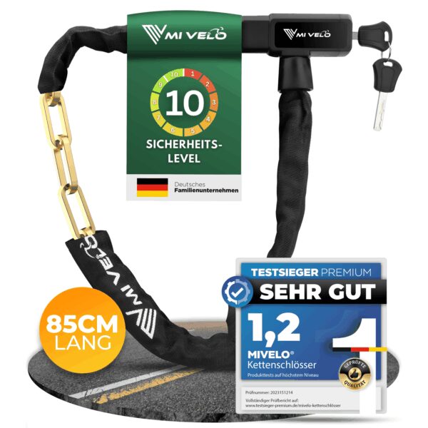 MIVELO Fahrradkette - Mit Schlüsselschloss - 85 cm - Stahl - Schwarz Auto & Fahrrad