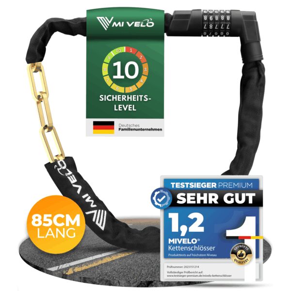 MIVELO Fahrradkette - Mit Zahlenschloss - Sehr robuster Stahl - 85 CM - Schwarz Auto & Fahrrad