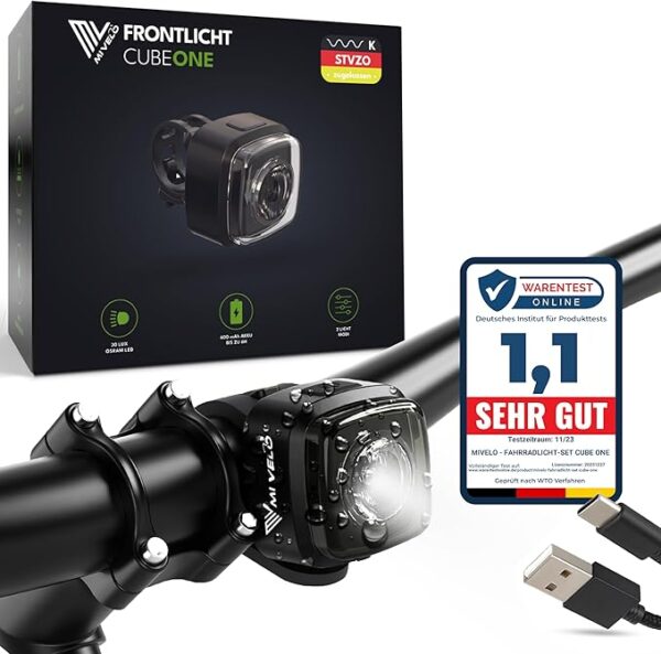 MIVELO - Fahrradlicht - USB Wiederaufladbar - 100% Wasserdicht - IPX5 - Schwarz Auto & Fahrrad