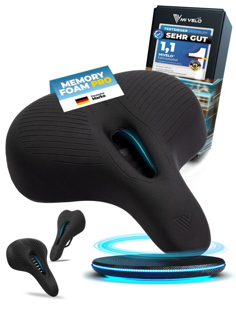Mivelo Fahrradsattel bequem & ergonomisch mit Memory-Foam 100% wasserdicht "Comfort Pro" City Auto & Fahrrad