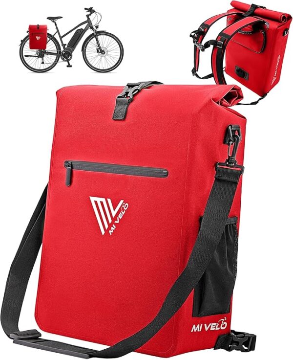 MIVELO Gepäckträger - 3-in-1 Rucksack & Umhängetasche - Wasserdicht & inkl. Laptopfach - 25 Liter - Rot Auto & Fahrrad