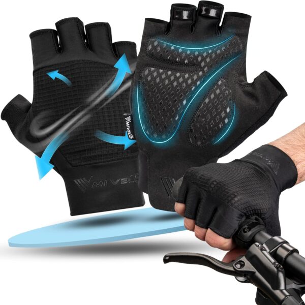 MIVELO Gepolsterte Radhandschuhe - Sommermodell - Atmungsaktiv und fingerlos - Starker Grip - Schwarz - Größe M Auto & Fahrrad