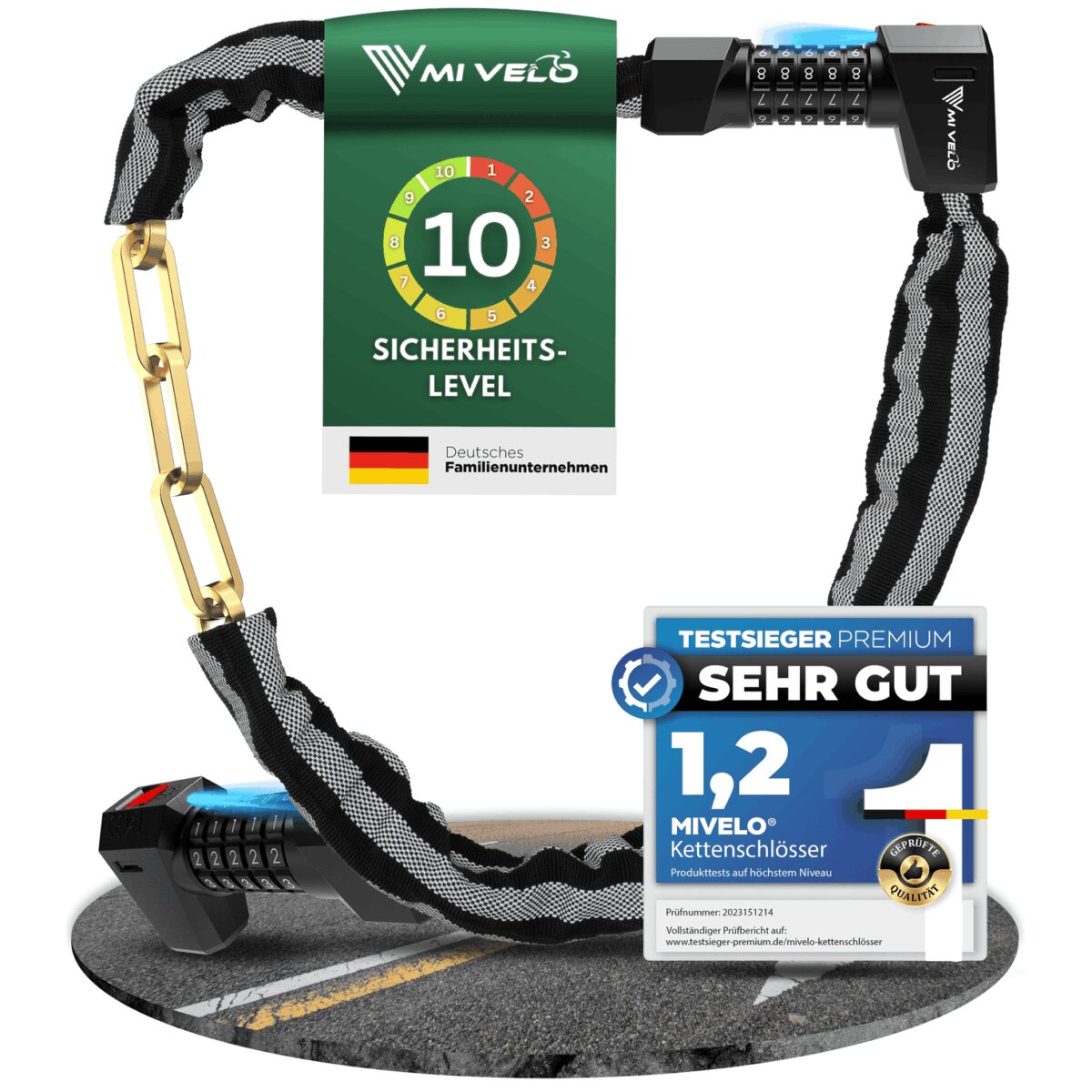 Mivelo Kettenschloss 100 cm – Zahlenschloss mit LED – Edelstahl – Schwarz Auto & Fahrrad