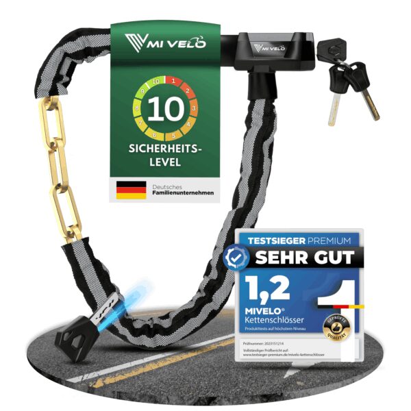 MIVELO Kettenschloss für Fahrräder - Mit Schlüsselschloss und LED - 100 CM - Edelstahl Auto & Fahrrad