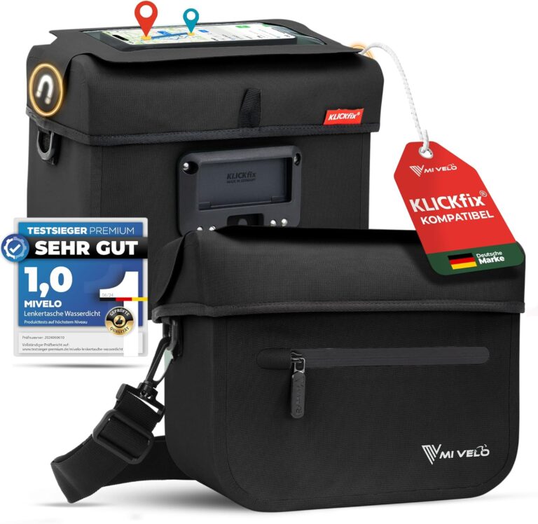 MIVELO Lenker Fahrradtasche OSKAR - Isolierte Innenausstattung - Mit Handytasche - 6L- Wasserabweisend - 26 x 20 x 12 cm - Schwarz Auto & Fahrrad