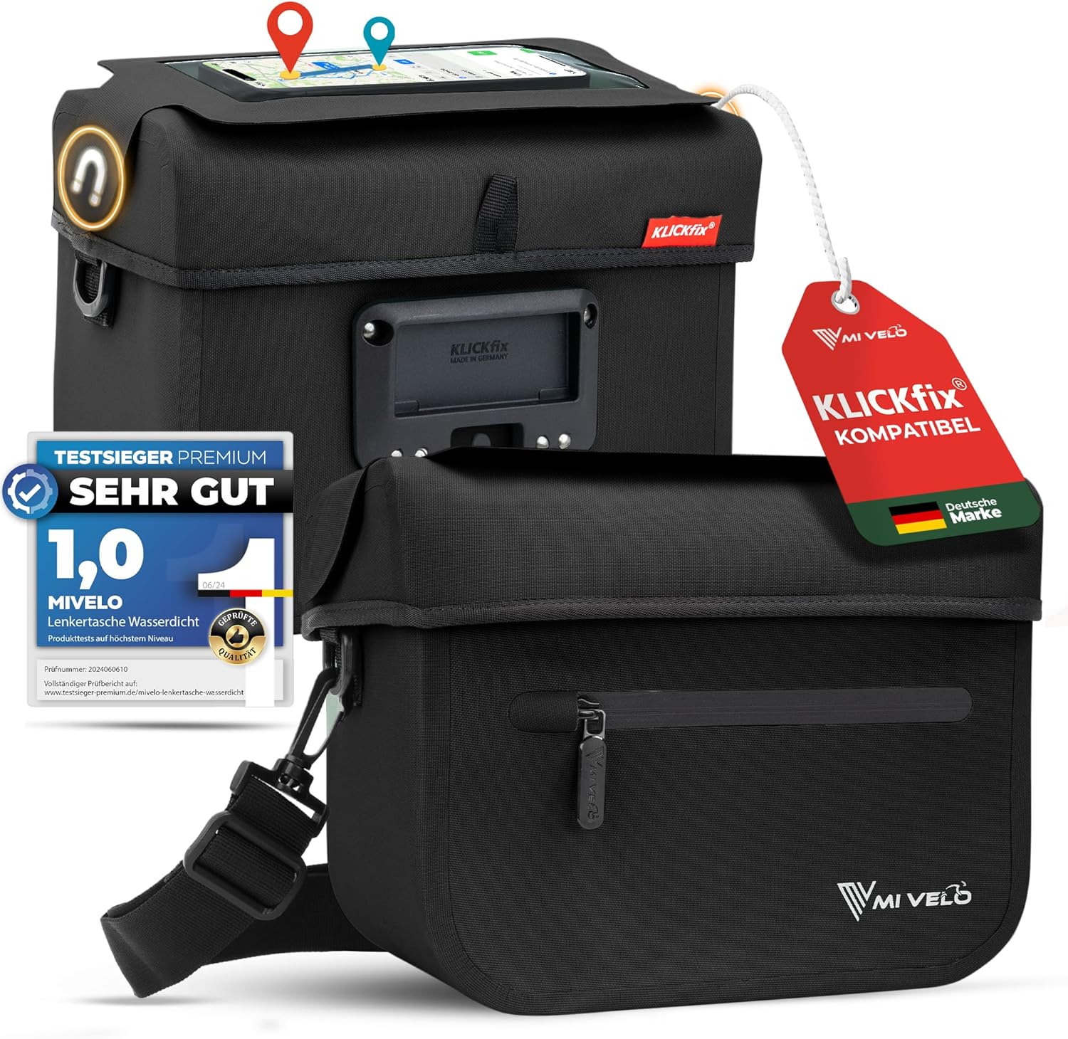 MIVELO Lenker Fahrradtasche OSKAR - Isolierte Innenausstattung - Mit Handytasche - 6L- Wasserabweisend - 26 x 20 x 12 cm - Schwarz Auto & Fahrrad MIVELO Lenker Fahrradtasche OSKAR - Isolierte Innenausstattung - Mit Handytasche - 6L- Wasserabweisend - 26 x 20 x 12 cm - Schwarz Auto & Fahrrad