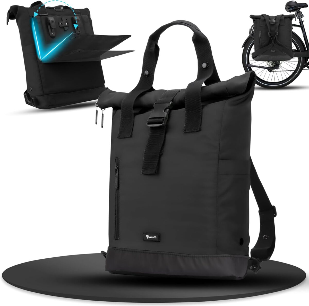 MIVELO MAYA - Fahrradrucksack mit faltbarem Rucksack - Schwarz - 50 x 28 x 14 cm Auto & Fahrrad
