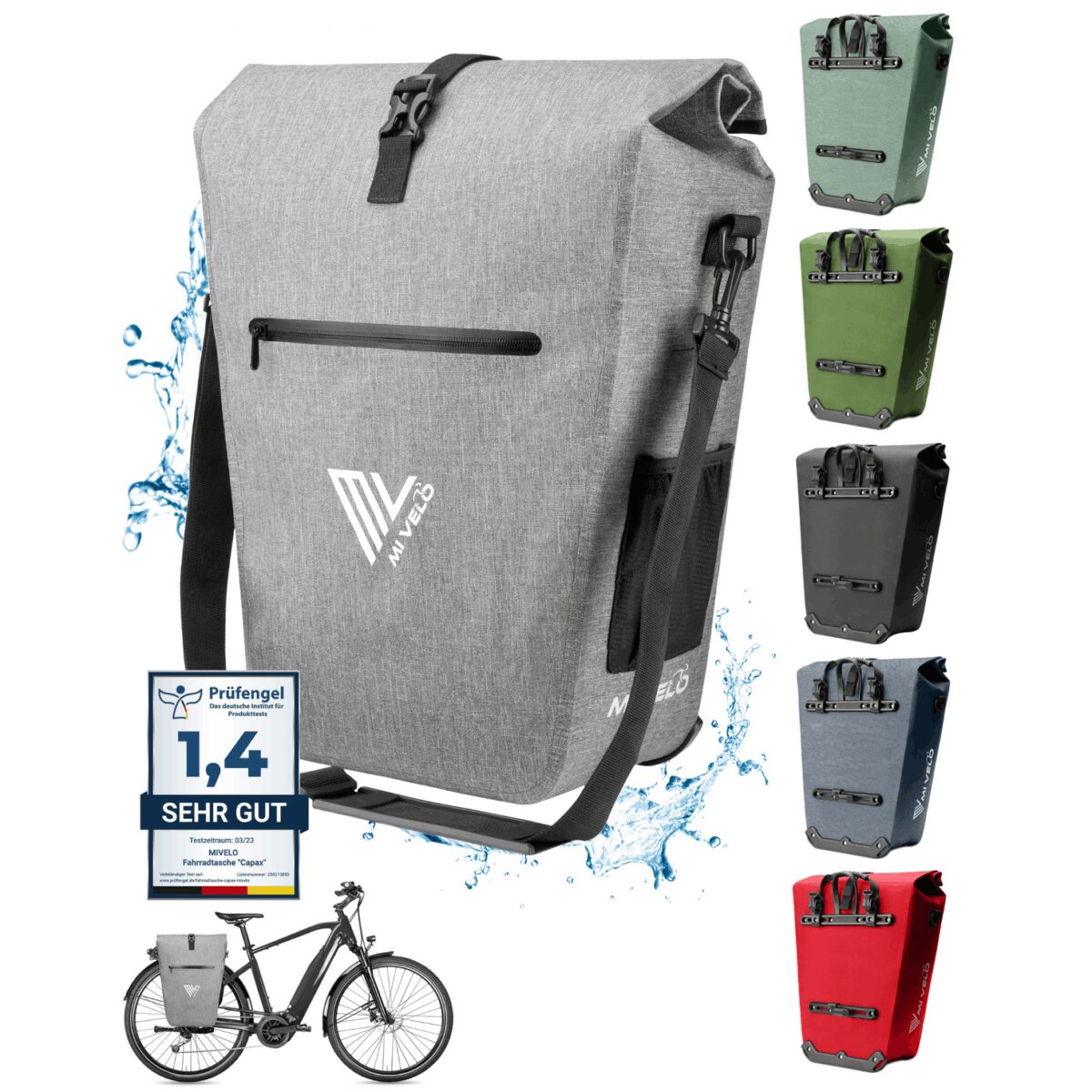 MIVELO Packtasche - Wasserdicht - 25L - Mit Laptopfach und Schultergurt - Grau Auto & Fahrrad