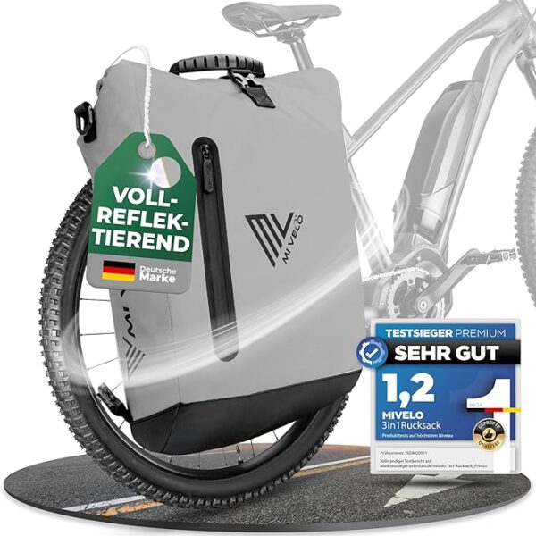 MIVELO Pannier - 3-in-1 Rucksack & Umhängetasche - Wasserdicht - 20 Liter - Reflektierend Auto & Fahrrad