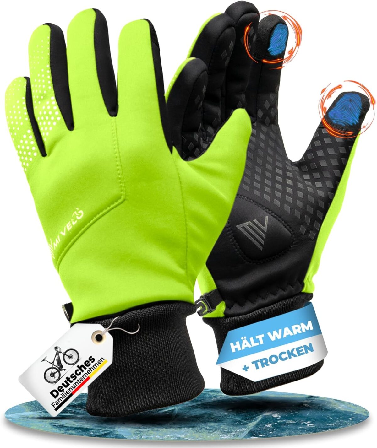 MIVELO Radhandschuhe VELORIDER - Wind- und wasserdicht - Fester Griff - Gelb - Größe S Auto & Fahrrad