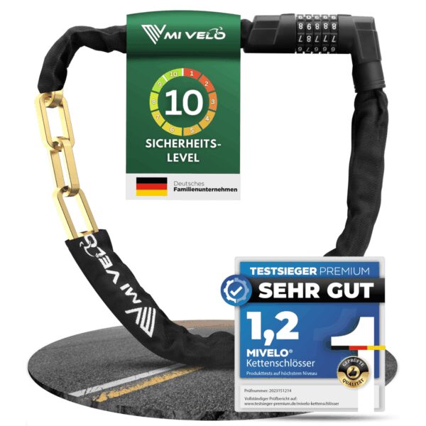 MIVELO Robustes Fahrrad-Kettenschloss mit Zahlencode – 100 cm lang – Carbonstahl – Wasserfest – 20 x 6 cm – Schwarz Auto & Fahrrad