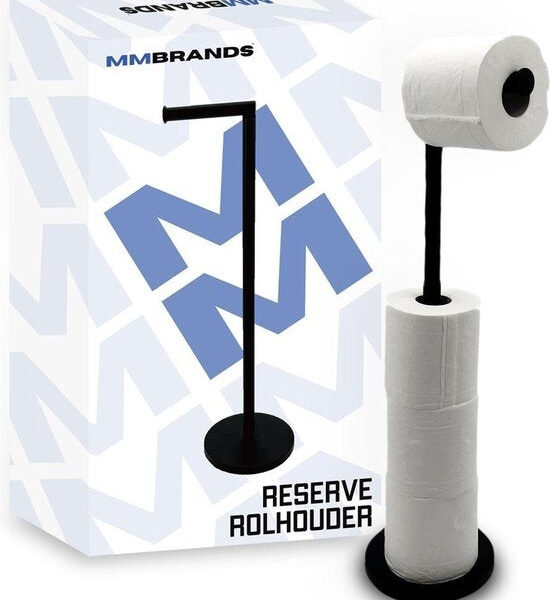 MM Brands WC-Rollenhalter - WC-Rollenhalter stehend - Toilettenpapierrollenhalter ohne Bohrung - Schwarz Wohnen & Kochen