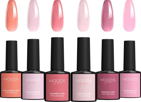 Moods Gellac 6-teiliges Set - Transparenter Gel-Nagellack - 8ML - Pink Jelly Nude Edition - Gellac - Nägel - Gel Polish Starter Pack - Nude Farben Schön & Gesund