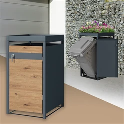 Mülltonnenbox mit Pflanzdach 1er bis 240L 68x80x124 cm aus Stahl in Eichenoptik ML-Design 637