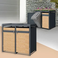 Mülltonnenbox mit Pflanzdach 2er bis 240L 132x80x124 cm aus Stahl in Lärchenoptik ML-Design 637