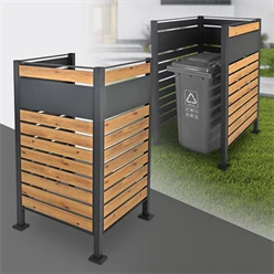 Mülltonnenzaun 91x91x150 cm Anthrazit/Holzoptik aus Stahl ML-Design 637