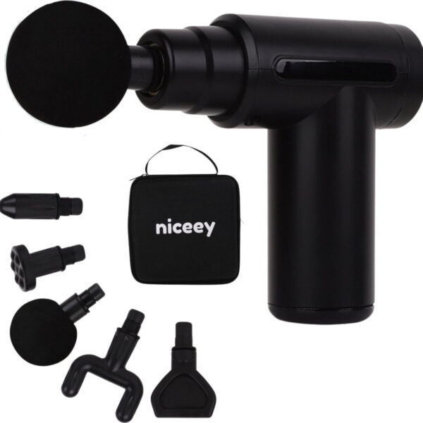 Niceey - Mini-Massagepistole - 6 Geschwindigkeiten - 5 Massageköpfe - Kabellos - Schwarz Schön & Gesund