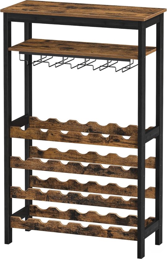 Niceey - Weinregal - Barschrank - Für 24 Flaschen und 15 Gläser - Flaschenregal - Holz/Metall Wohnen & Kochen