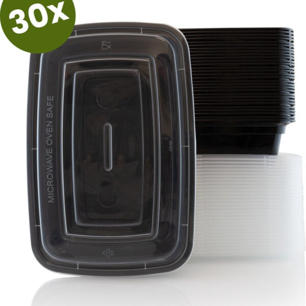 Nimma Meal Prep Trays - 30 Stück - 1 Fach Frischhalteschalen - Kunststoffschalen mit Deckel - 1L - Schwarz Wohnen & Kochen