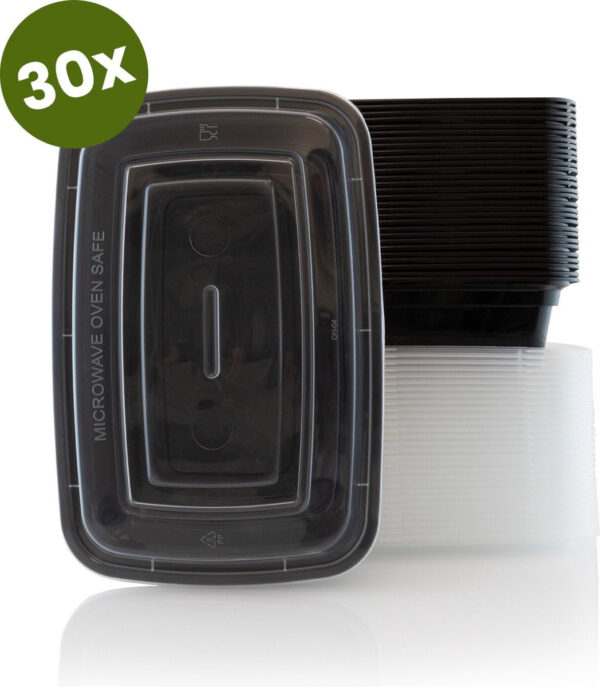 Nimma Meal Prep Trays - 30 Stück - 1 Fach Frischhalteschalen - Kunststoffschalen mit Deckel - 1L - Schwarz Wohnen & Kochen