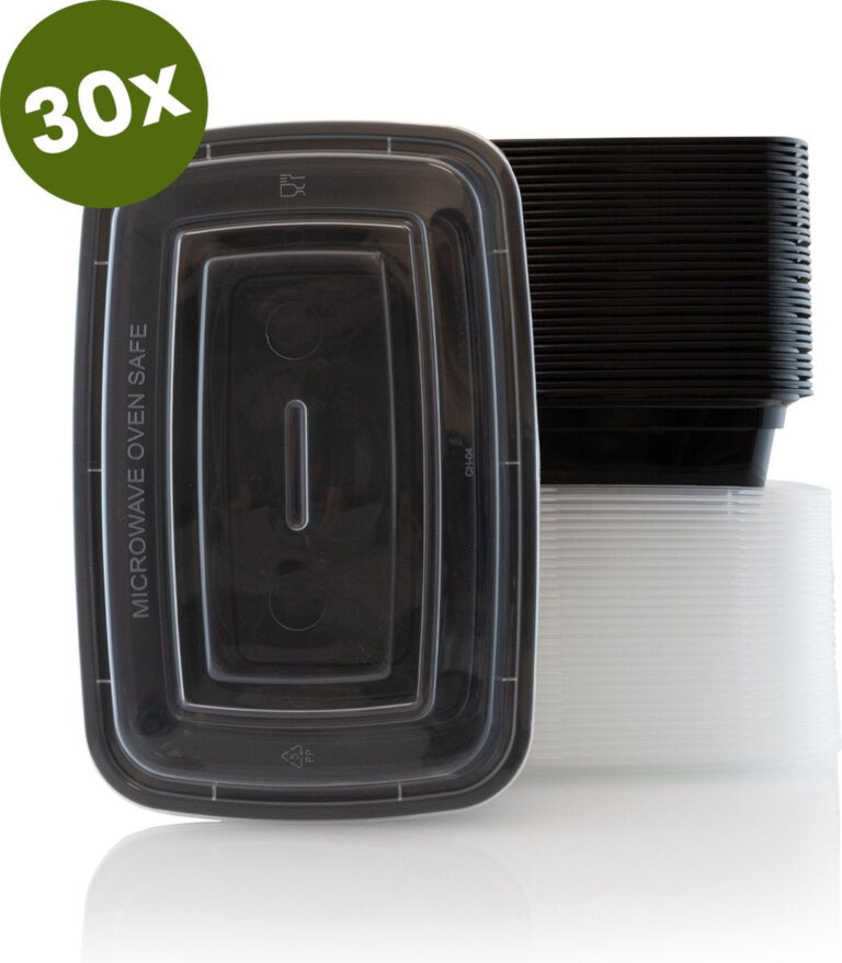 Nimma Meal Prep Trays - 30 Stück - 1 Fach Frischhalteschalen - Kunststoffschalen mit Deckel - 1L - Schwarz Wohnen & Kochen