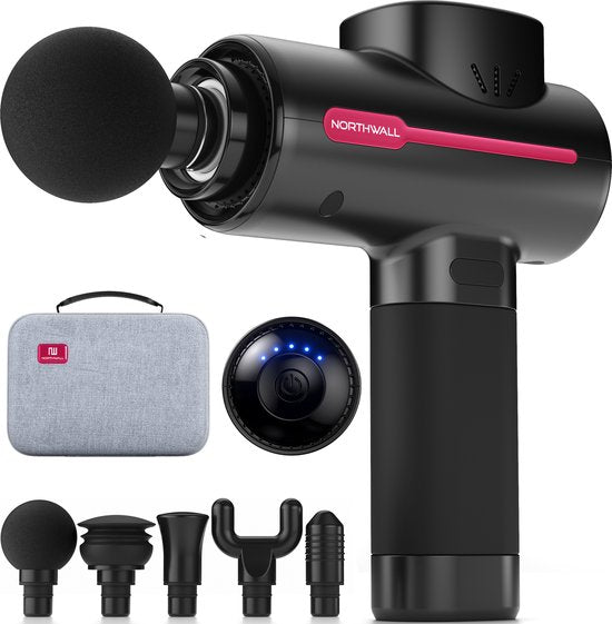 Northwall Massage Gun Professional PRO - Massagepistole mit Koffer und 5 Aufsätzen - Leistungsstarkes und kabelloses Sport- und Entspannungsmassagegerät Schön & Gesund