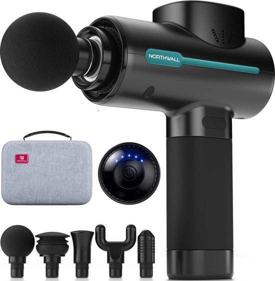 Northwall Massage Gun Professional PRO - Massagepistole mit Koffer und 5 Aufsätzen - Leistungsstarkes und kabelloses Sport- und Entspannungsmassagegerät Schön & Gesund