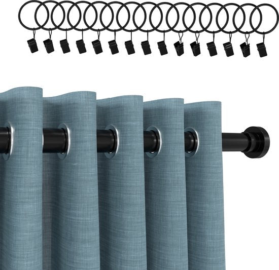 Noswo Vorhangstange ohne Bohren - 130-230 cm - Inklusive 15 Ringe - Ausziehbar - Duschstange - Duschvorhangstange - Klemmstange - Selbstspannend - Schwarz Wohnen & Kochen