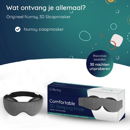 Numsy Schlafmaske für Frauen und Männer - Schlaf-Augenmaske - 100% Dimmen - Dunkelgrau Schön & Gesund