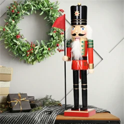 Nussknacker Figur mit schwarzer Hut und Fahne 25 cm aus Holz 4214