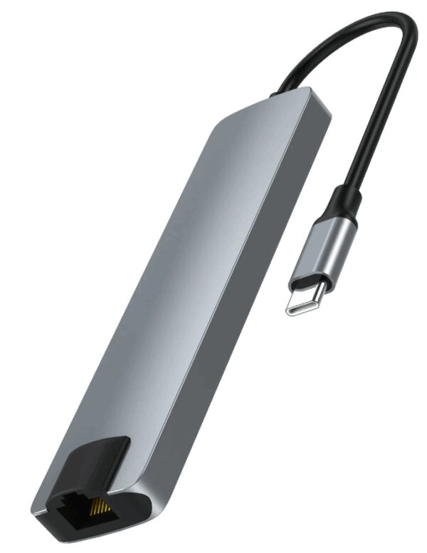 Nuvance - USB-C-HUB Ethernet 3.0 - 7 Ports - 19 x 5 x 2 cm - Silber Elektronik