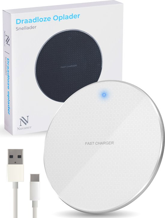 Nuvance - Wireless Charger 10W - Inklusive Kabel - Wireless Charger - Schnelles Ladegerät - Geeignet für alle Qi Smartphones - Weiß und Silber Elektronik