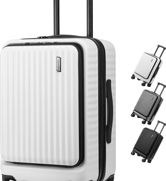 Pathsail - Handgepäck Koffer mit Fronttasche - inkl. TSA-Schloss & Spinner-Räder - Leicht - Weiß Hobby & Sport