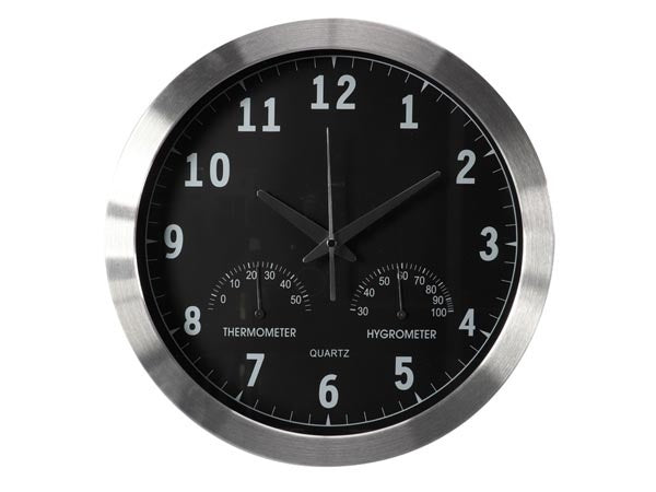 Perel Aluminium Wanduhr mit Thermometer & Hygrometer - Ã˜ 35.5 Cm Vertaald