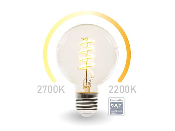 Perel Smart Wifi LED-Glühbirne - Warmes Weiß & Intensives Warmes Weiß - E27 - G95 Vertaald